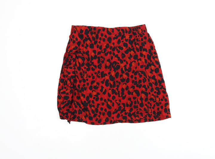 Zara Womens Red Animal Print Viscose Mini Skirt Size XS - Leopard print