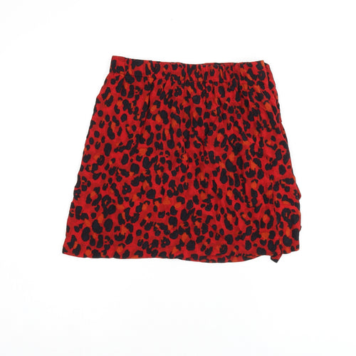 Zara Womens Red Animal Print Viscose Mini Skirt Size XS - Leopard print