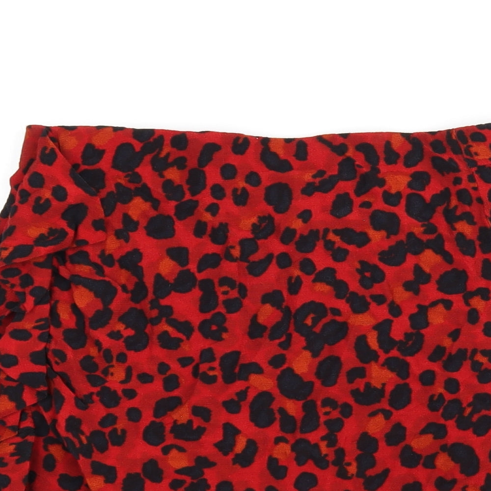 Zara Womens Red Animal Print Viscose Mini Skirt Size XS - Leopard print