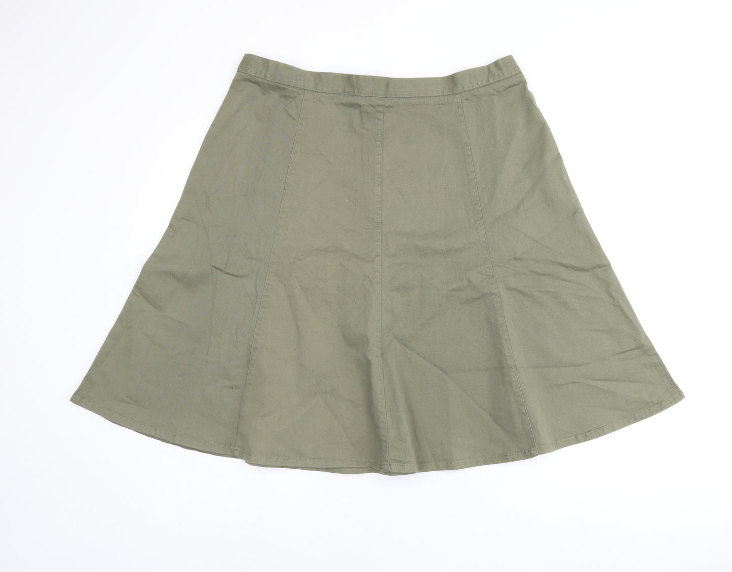 Damart Womens Green Cotton Swing Skirt Size 20 Zip