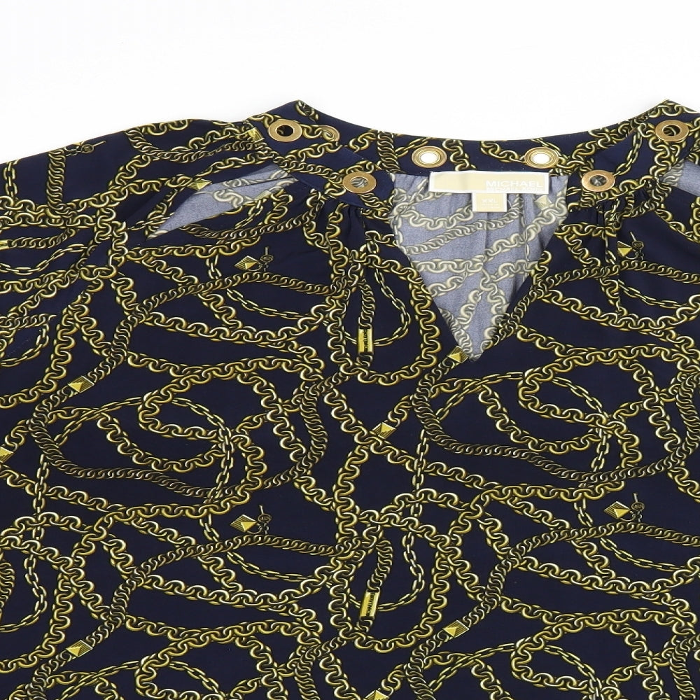 Michael Kors Womens Black Geometric Polyester Jersey T-Shirt Size 2XL V-Neck - Chain print