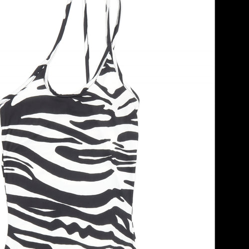 PRETTYLITTLETHING Womens Black Animal Print Polyester Bodycon Size 4 Scoop Neck Pullover - Zebra print