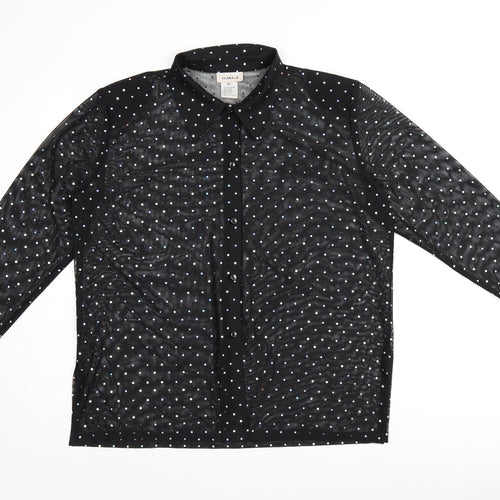 CLARA Womens Black Polka Dot Polyester Basic Button-Up Size XL Collared