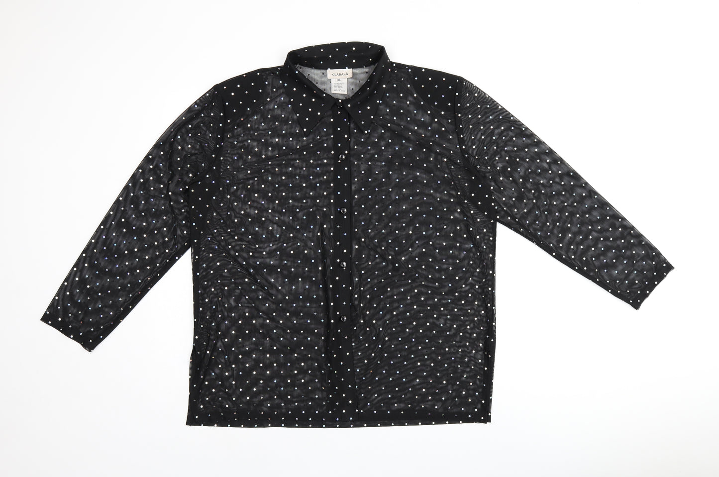 CLARA Womens Black Polka Dot Polyester Basic Button-Up Size XL Collared