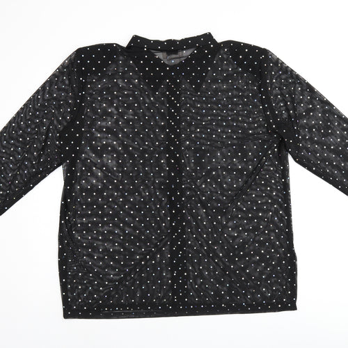 CLARA Womens Black Polka Dot Polyester Basic Button-Up Size XL Collared