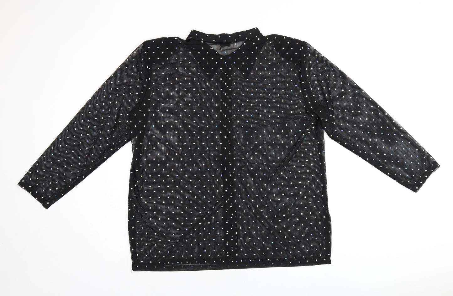 CLARA Womens Black Polka Dot Polyester Basic Button-Up Size XL Collared