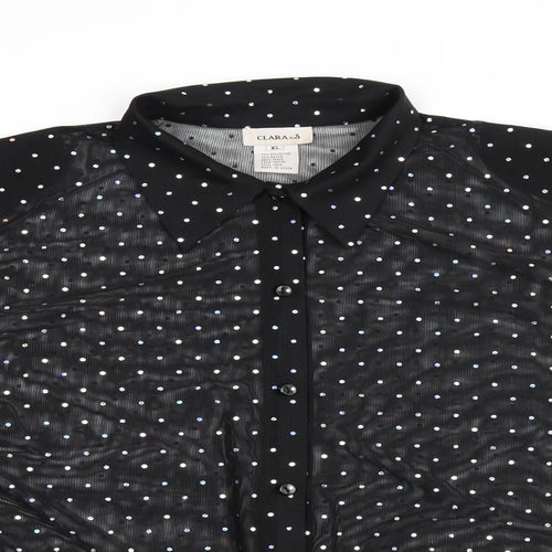CLARA Womens Black Polka Dot Polyester Basic Button-Up Size XL Collared