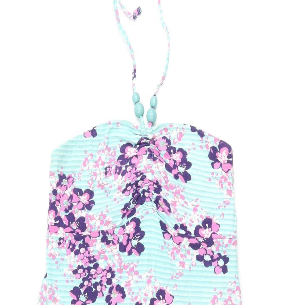Mantaray Womens Blue Floral Cotton Mermaid Size 10 Off the Shoulder Pullover