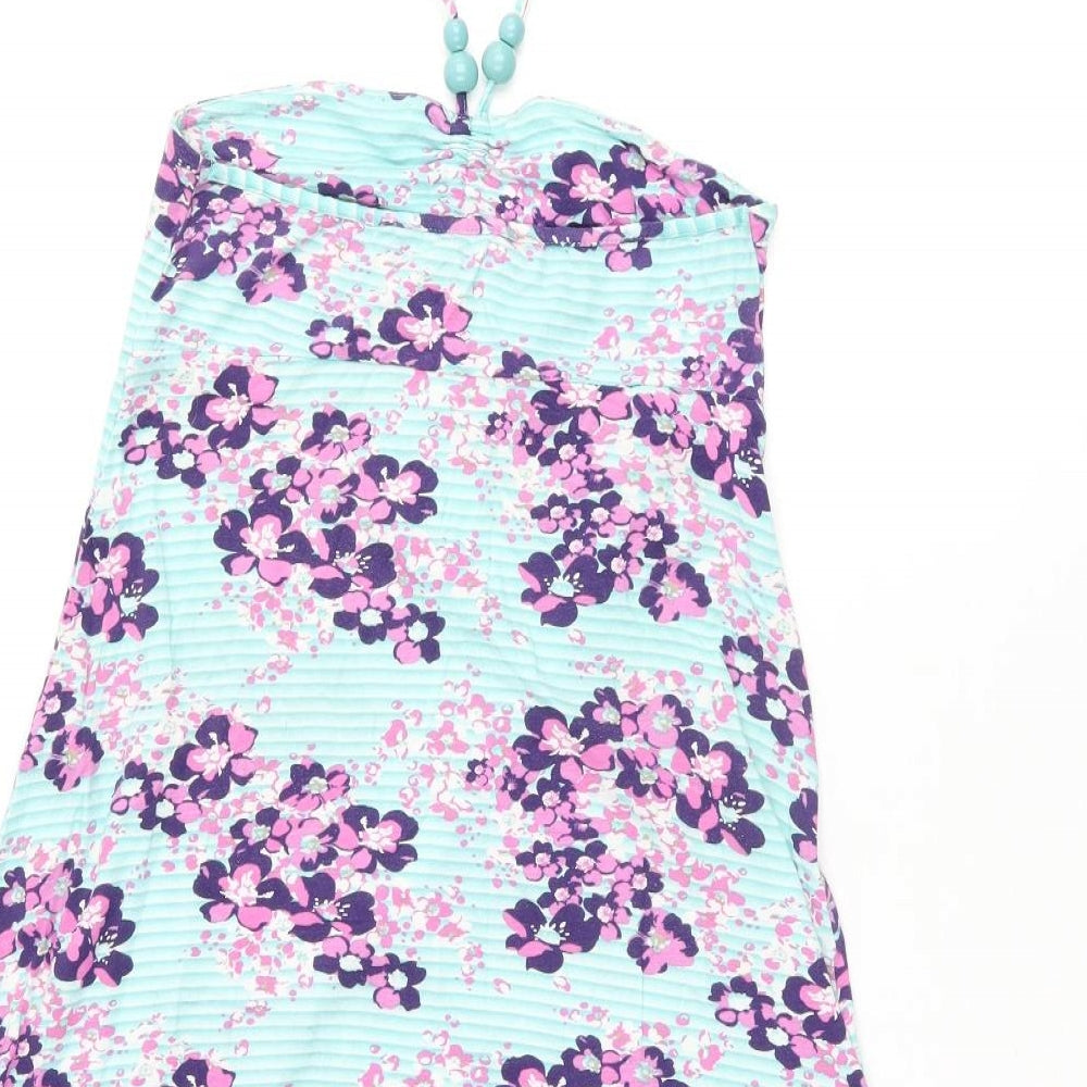 Mantaray Womens Blue Floral Cotton Mermaid Size 10 Off the Shoulder Pullover