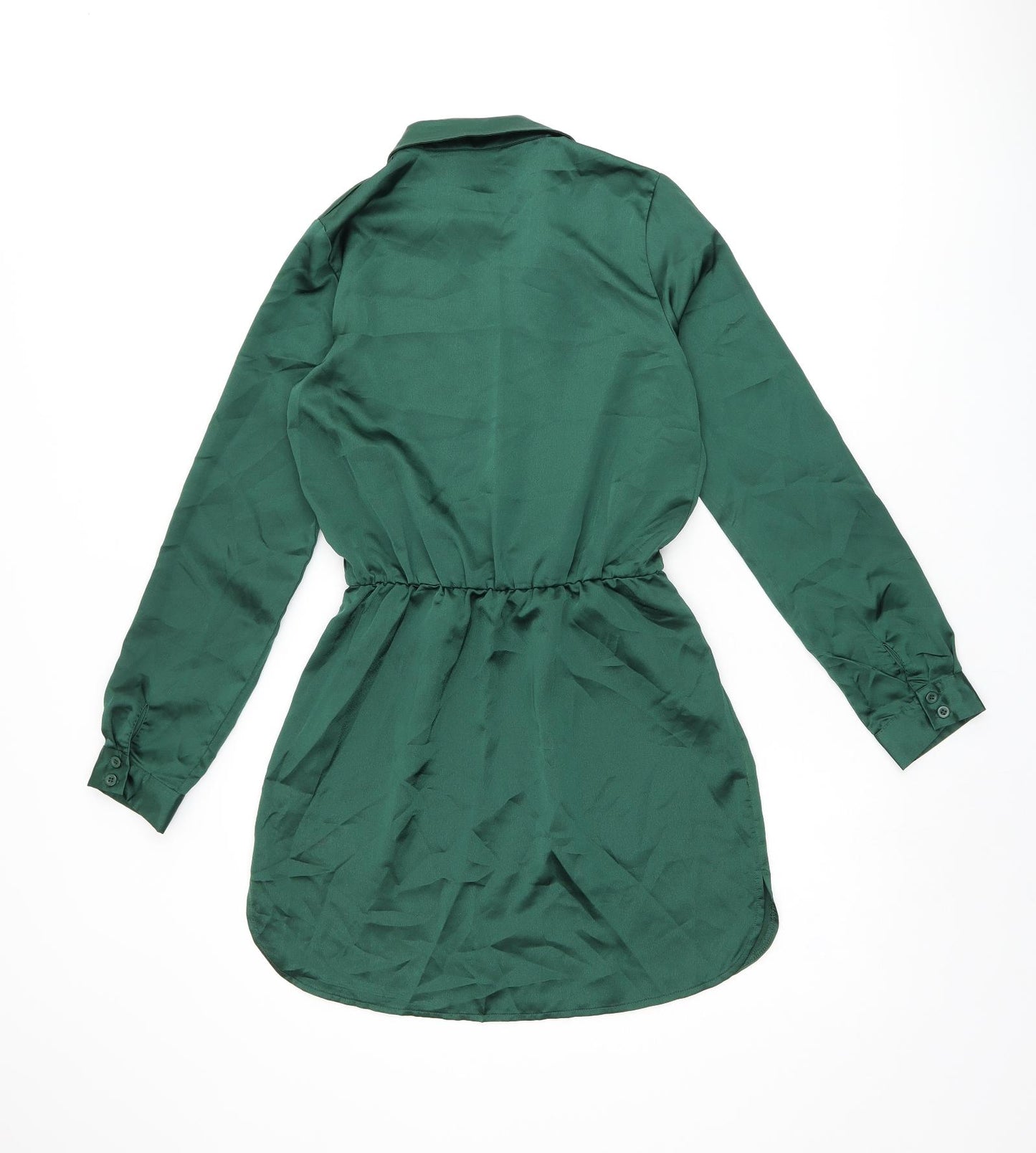 PRETTYLITTLETHING Womens Green Polyester Shirt Dress Size 8 V-Neck Pullover