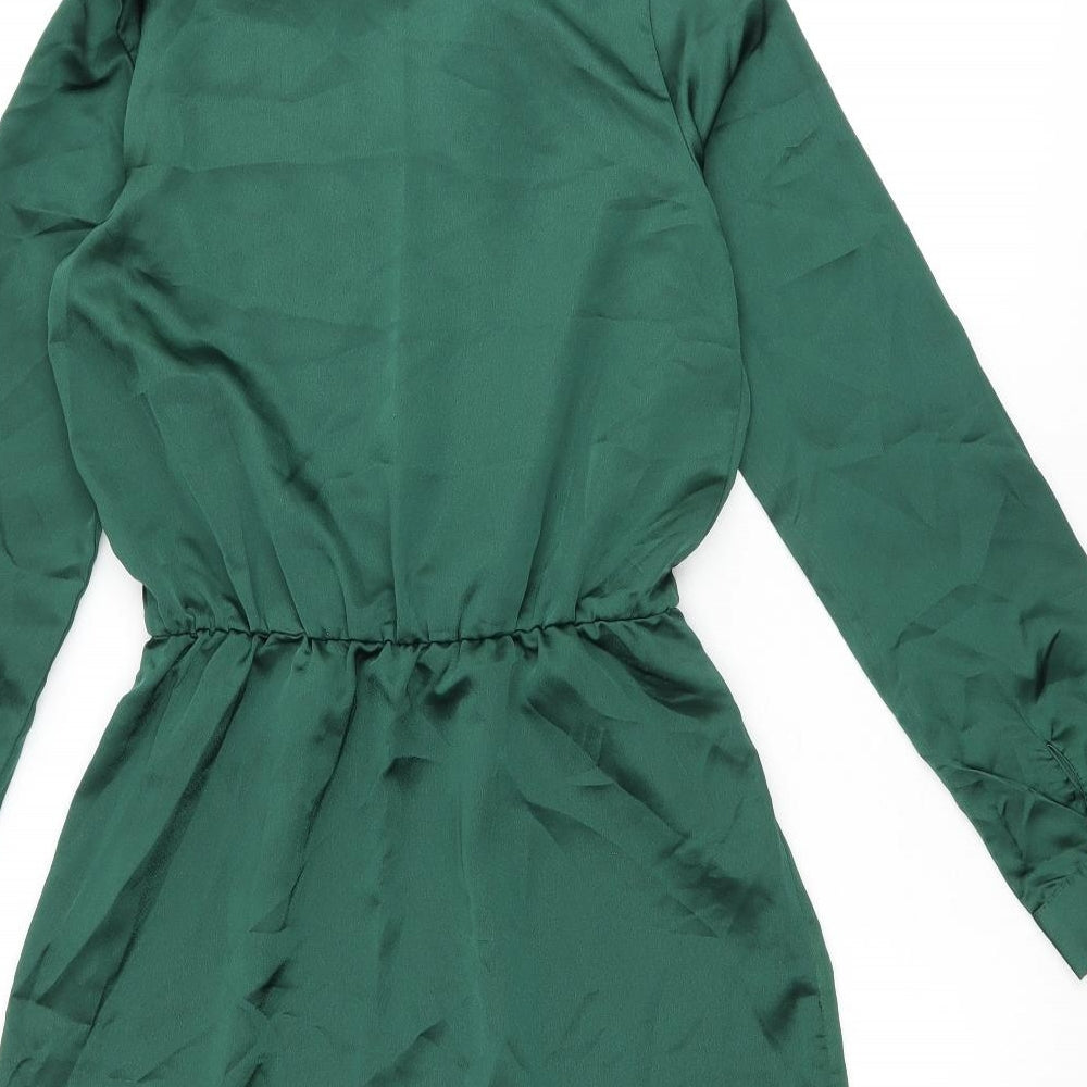PRETTYLITTLETHING Womens Green Polyester Shirt Dress Size 8 V-Neck Pullover