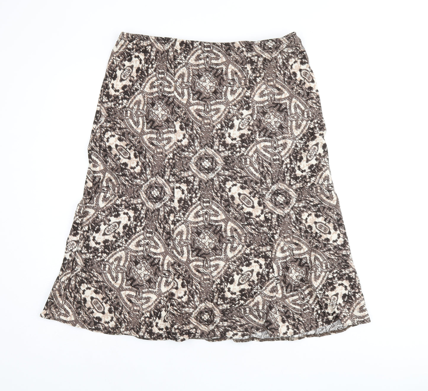 Marks and Spencer Womens Brown Geometric Viscose Flare Skirt Size 12