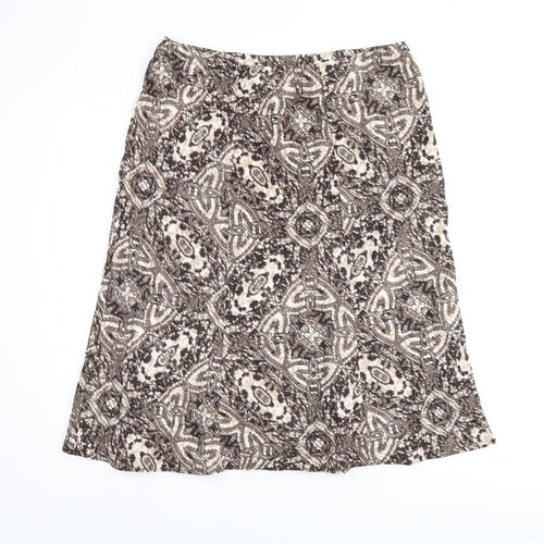 Marks and Spencer Womens Brown Geometric Viscose Flare Skirt Size 12