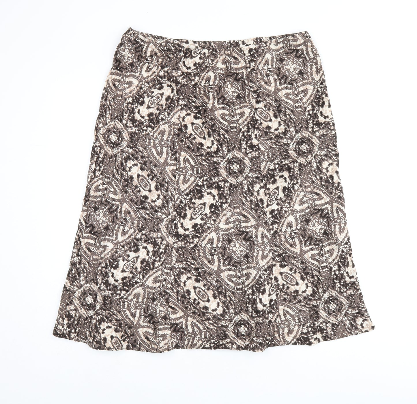 Marks and Spencer Womens Brown Geometric Viscose Flare Skirt Size 12