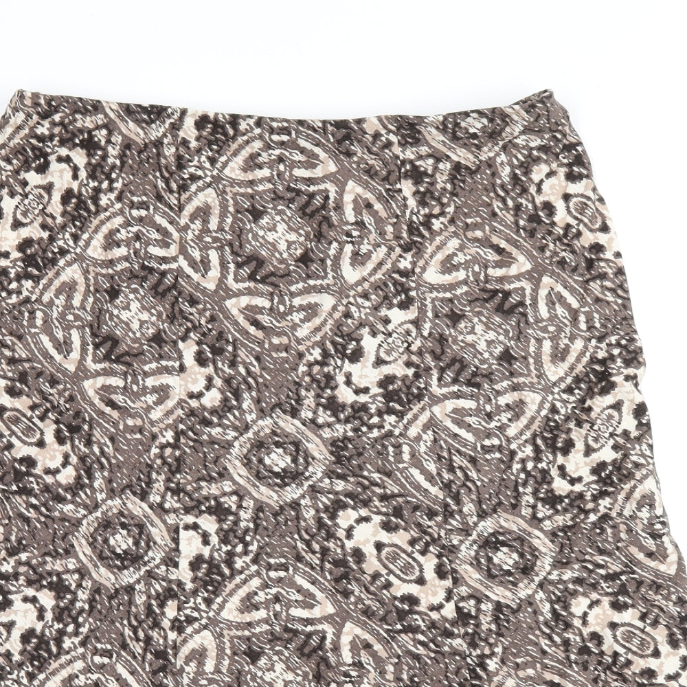 Marks and Spencer Womens Brown Geometric Viscose Flare Skirt Size 12