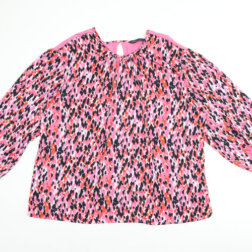 Marks and Spencer Womens Pink Geometric Polyester Jersey Blouse Size 16 Round Neck