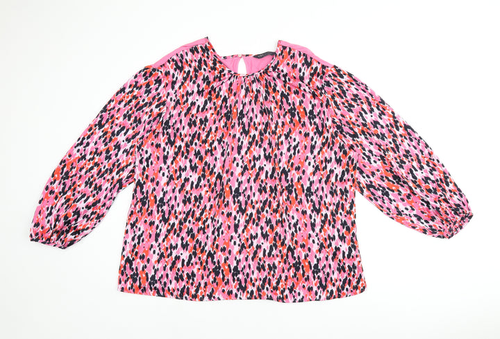 Marks and Spencer Womens Pink Geometric Polyester Jersey Blouse Size 16 Round Neck