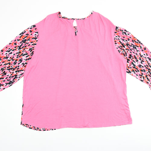 Marks and Spencer Womens Pink Geometric Polyester Jersey Blouse Size 16 Round Neck