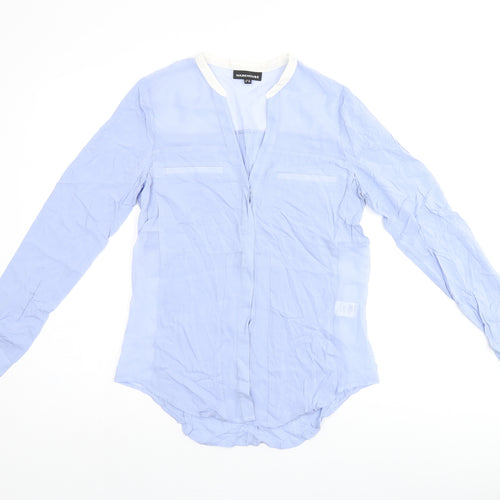 Warehouse Womens Blue Viscose Jersey Button-Up Size 10 V-Neck
