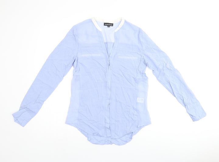 Warehouse Womens Blue Viscose Jersey Button-Up Size 10 V-Neck