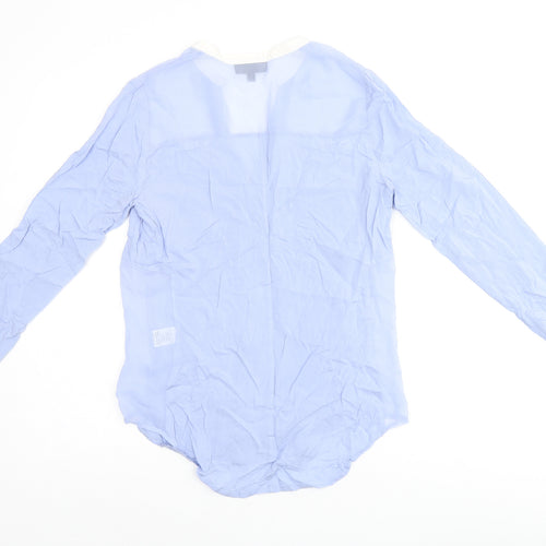 Warehouse Womens Blue Viscose Jersey Button-Up Size 10 V-Neck