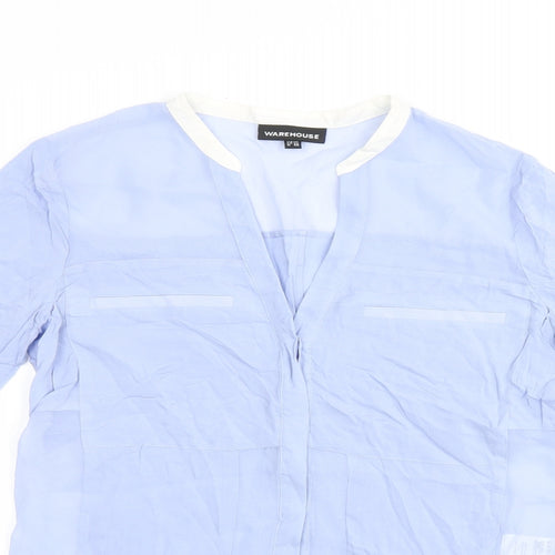 Warehouse Womens Blue Viscose Jersey Button-Up Size 10 V-Neck