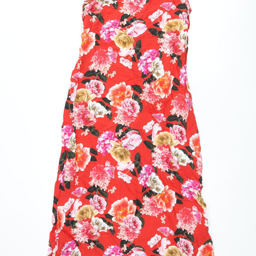 Wallis Womens Red Floral Viscose Shift Size 10 Boat Neck Button