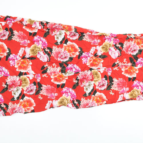 Wallis Womens Red Floral Viscose Shift Size 10 Boat Neck Button