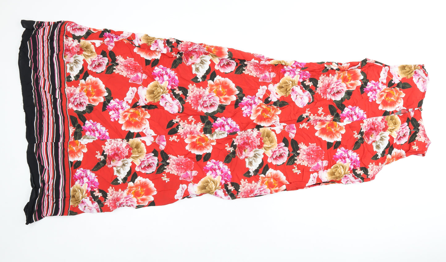 Wallis Womens Red Floral Viscose Shift Size 10 Boat Neck Button