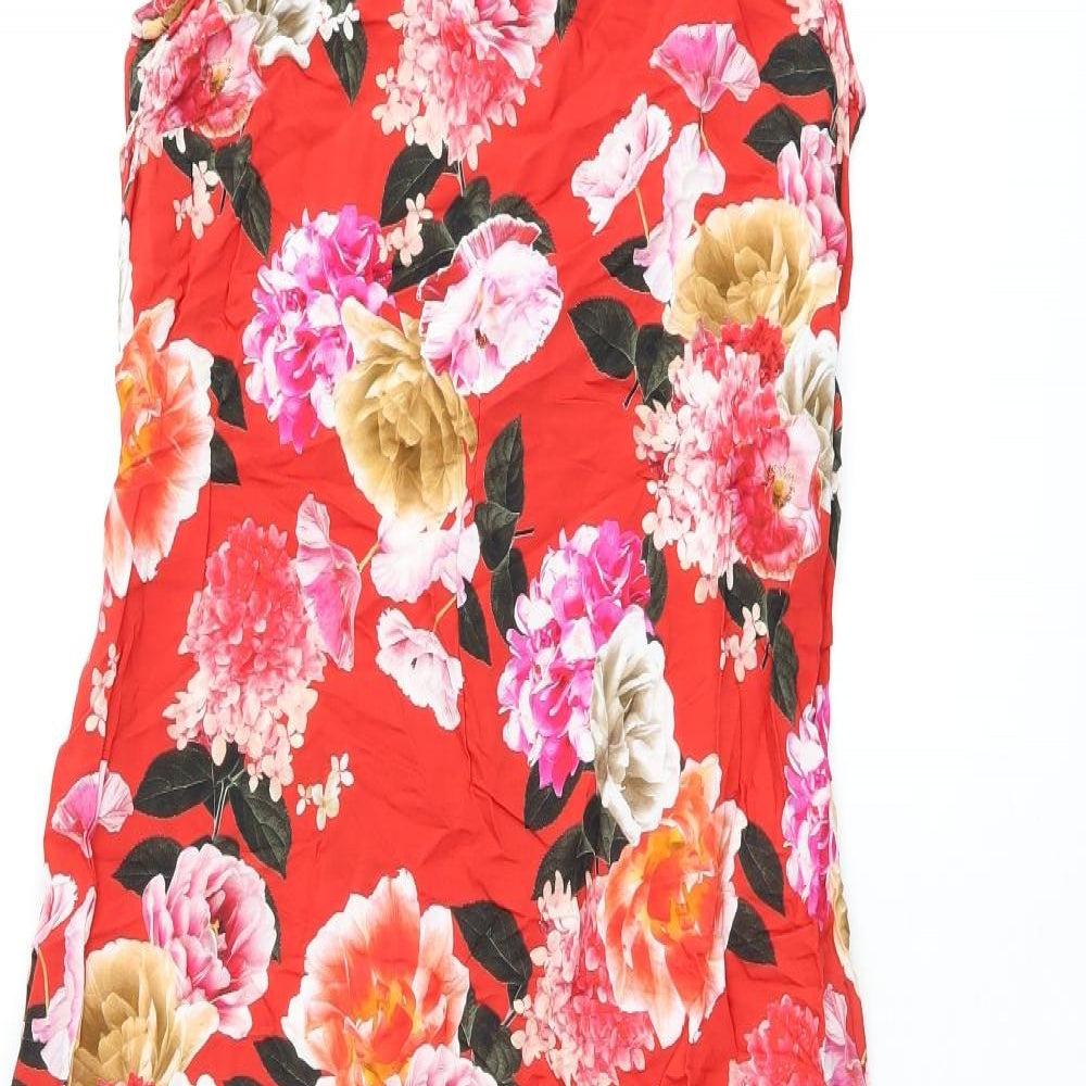 Wallis Womens Red Floral Viscose Shift Size 10 Boat Neck Button