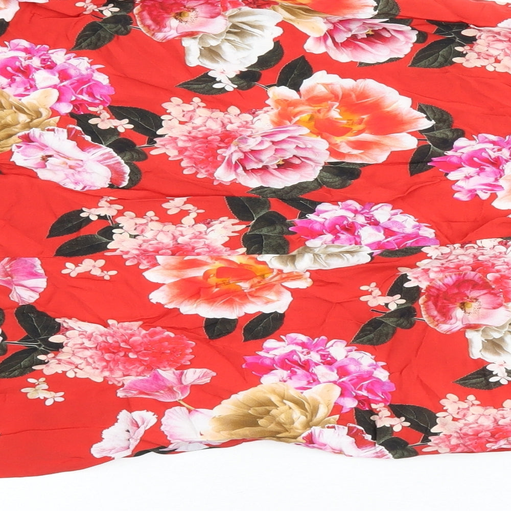 Wallis Womens Red Floral Viscose Shift Size 10 Boat Neck Button