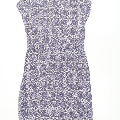 White Stuff Womens Purple Geometric Cotton Pencil Dress Size 8 Boat Neck Zip