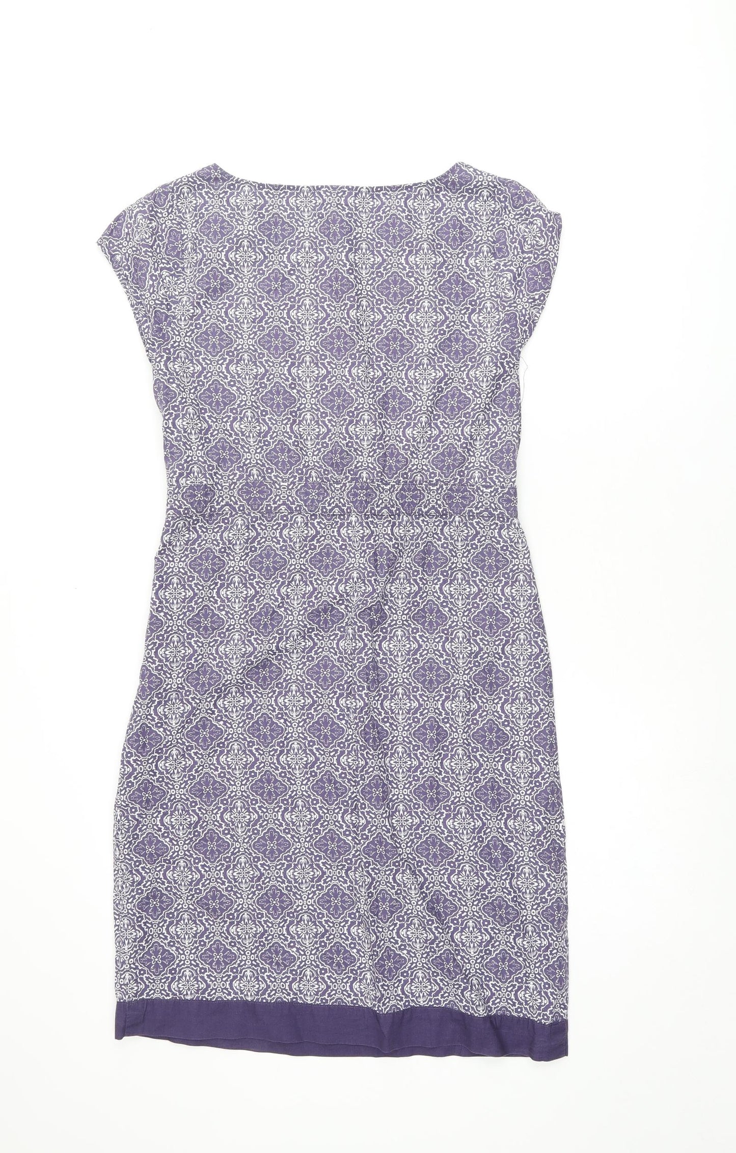 White Stuff Womens Purple Geometric Cotton Pencil Dress Size 8 Boat Neck Zip