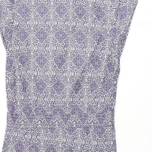 White Stuff Womens Purple Geometric Cotton Pencil Dress Size 8 Boat Neck Zip