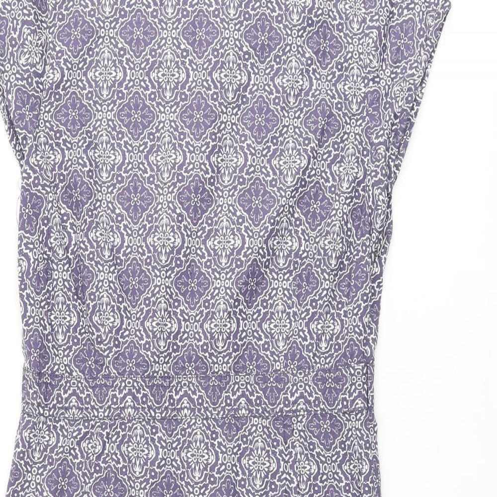 White Stuff Womens Purple Geometric Cotton Pencil Dress Size 8 Boat Neck Zip