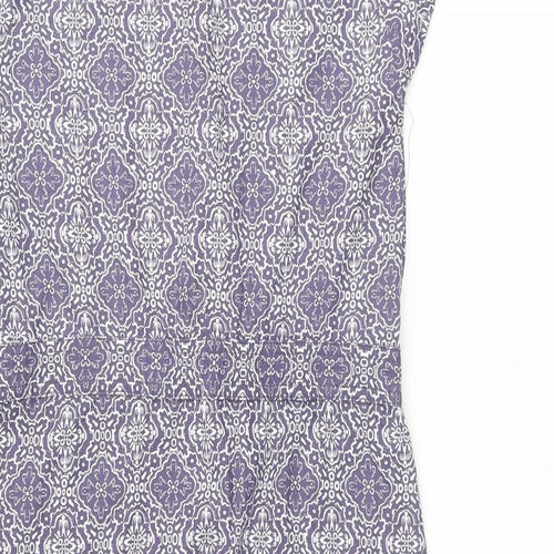 White Stuff Womens Purple Geometric Cotton Pencil Dress Size 8 Boat Neck Zip