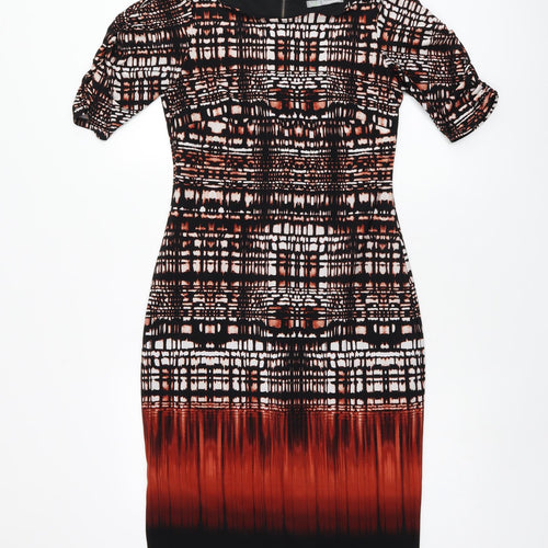 Marks and Spencer Womens Black Geometric Polyester Bodycon Size 12 Boat Neck Zip