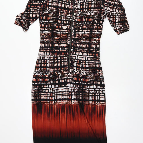 Marks and Spencer Womens Black Geometric Polyester Bodycon Size 12 Boat Neck Zip