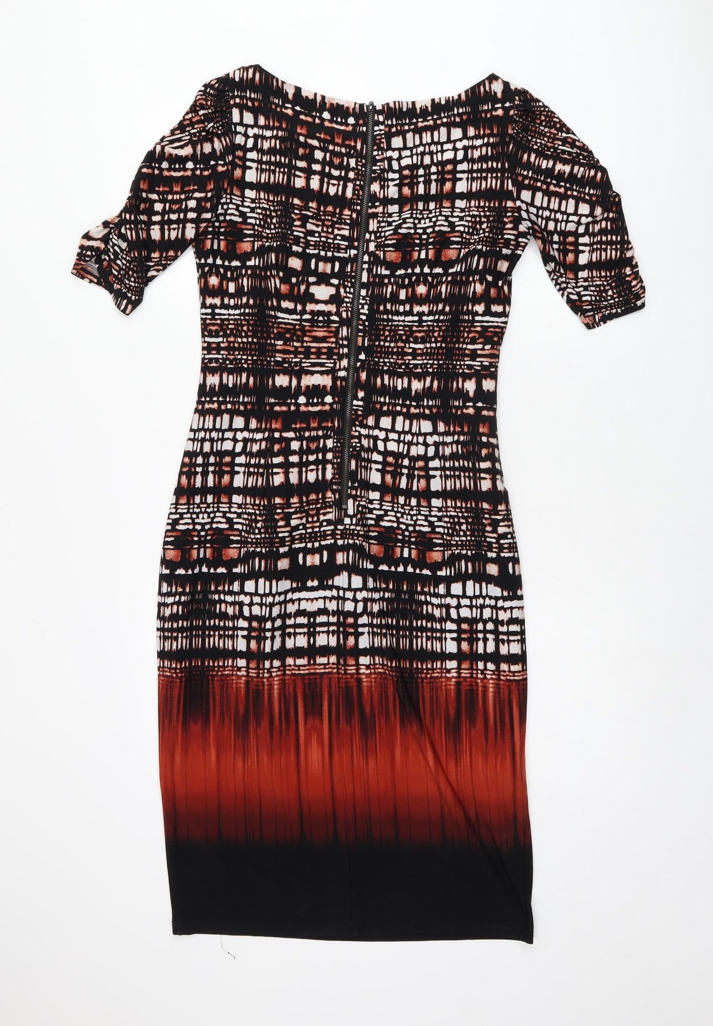 Marks and Spencer Womens Black Geometric Polyester Bodycon Size 12 Boat Neck Zip