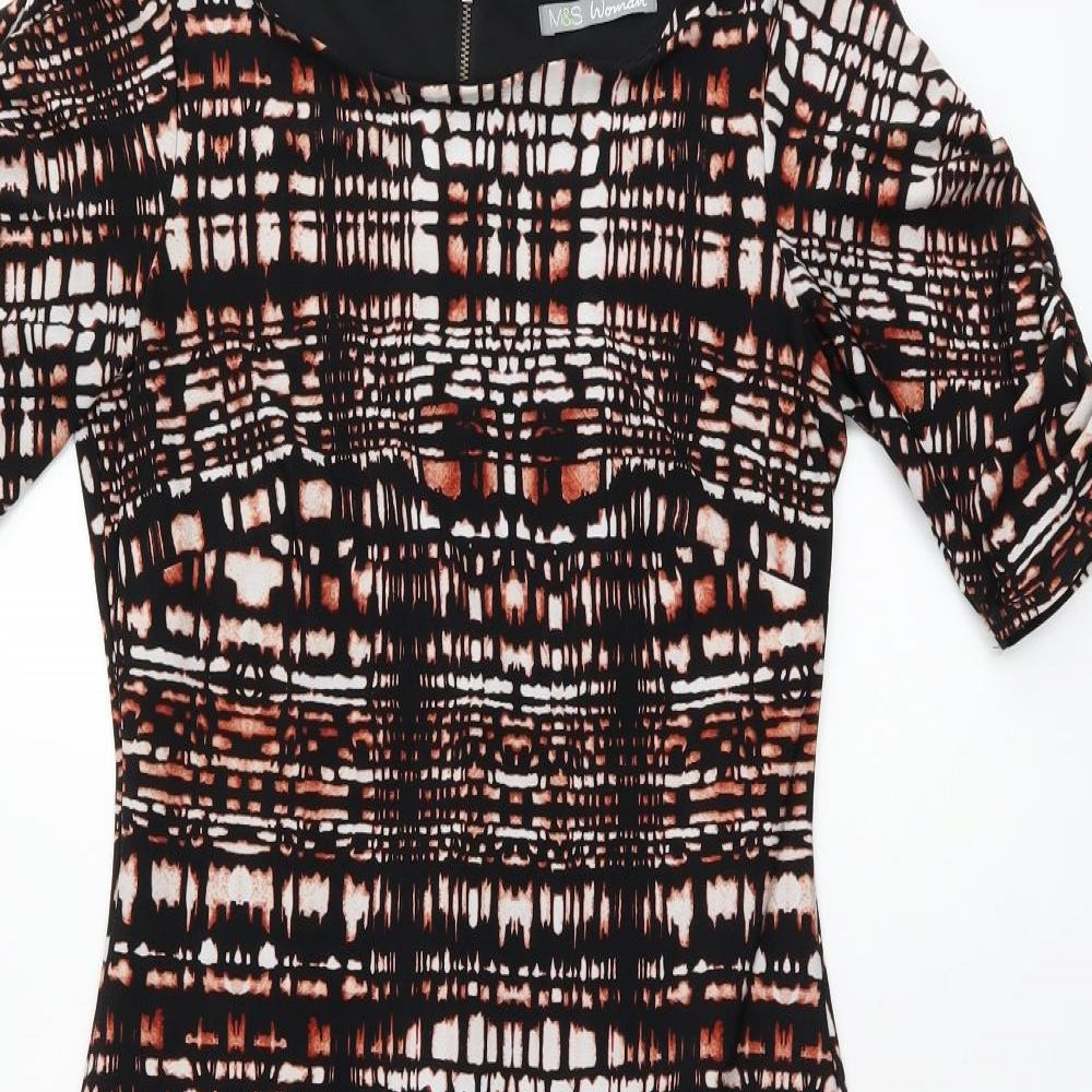 Marks and Spencer Womens Black Geometric Polyester Bodycon Size 12 Boat Neck Zip