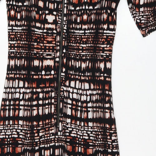 Marks and Spencer Womens Black Geometric Polyester Bodycon Size 12 Boat Neck Zip
