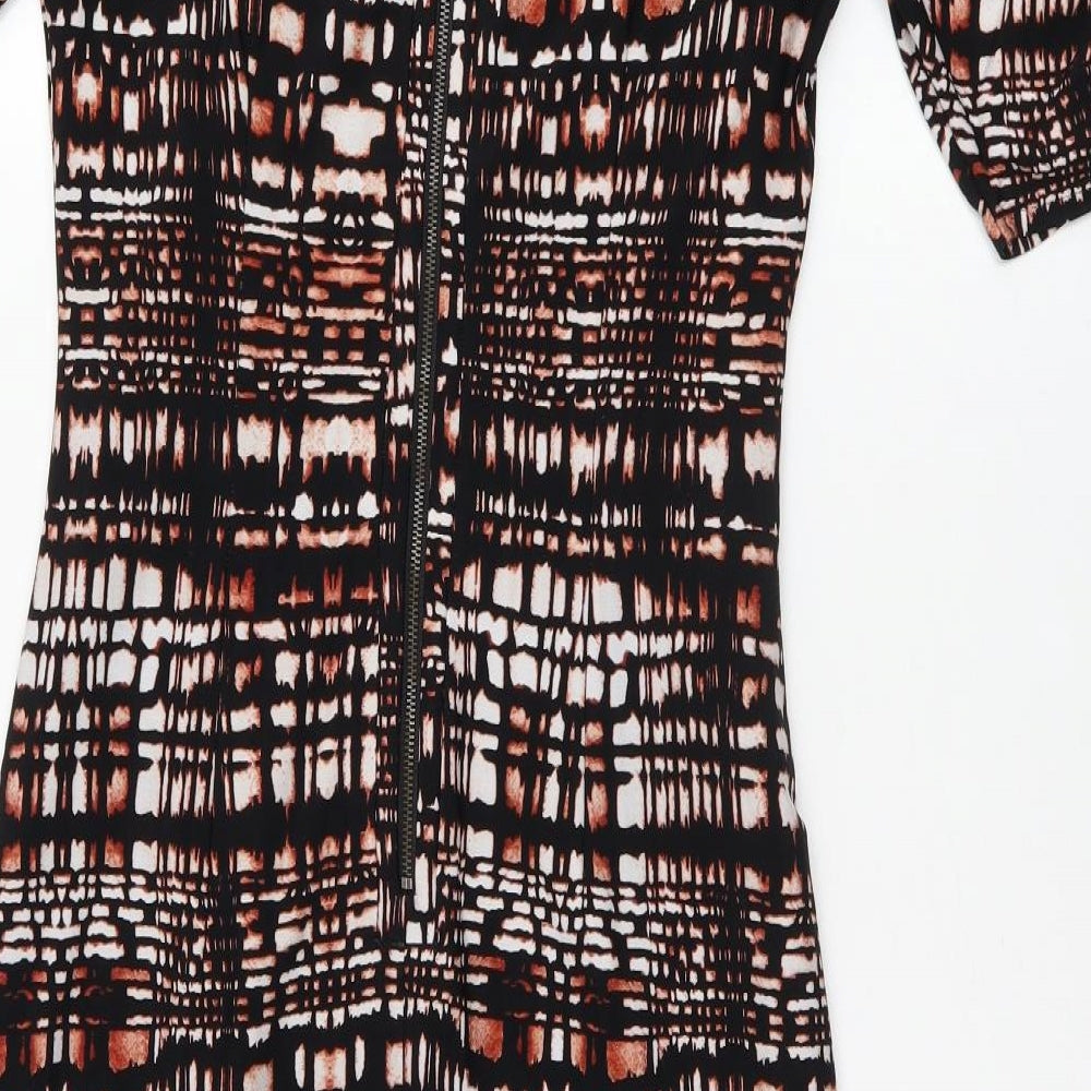Marks and Spencer Womens Black Geometric Polyester Bodycon Size 12 Boat Neck Zip