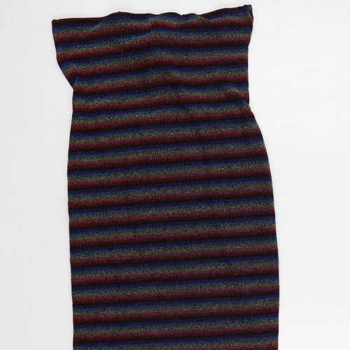 Topshop Womens Black Striped Viscose Bodycon Size 16 Off the Shoulder Pullover - Glitter Backless