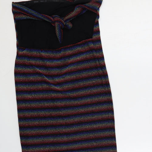 Topshop Womens Black Striped Viscose Bodycon Size 16 Off the Shoulder Pullover - Glitter Backless