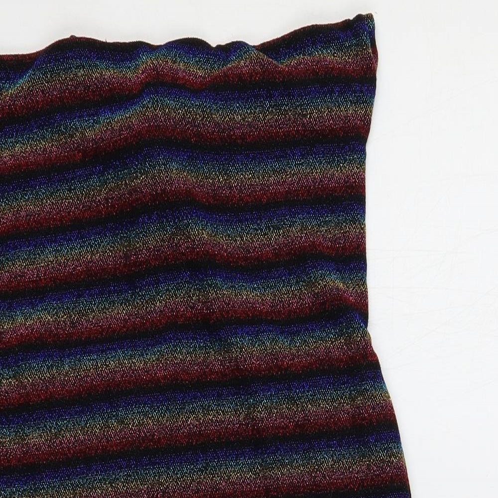 Topshop Womens Black Striped Viscose Bodycon Size 16 Off the Shoulder Pullover - Glitter Backless
