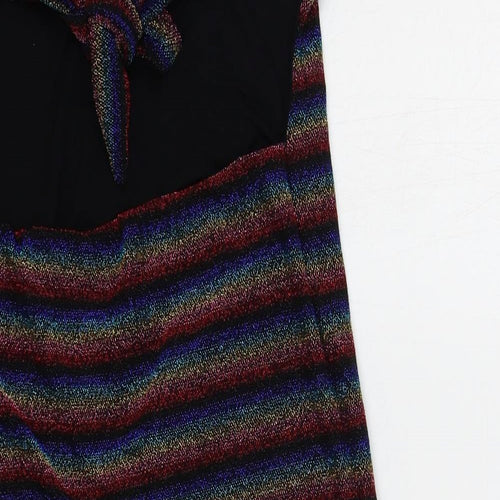 Topshop Womens Black Striped Viscose Bodycon Size 16 Off the Shoulder Pullover - Glitter Backless