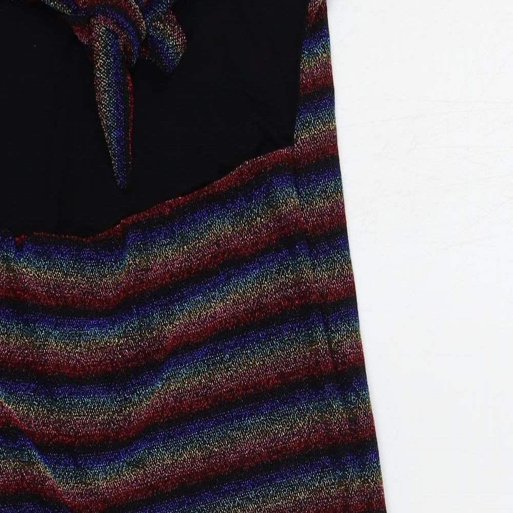 Topshop Womens Black Striped Viscose Bodycon Size 16 Off the Shoulder Pullover - Glitter Backless