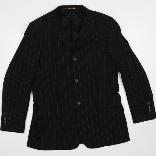 River Island Mens Black Striped Polyester Jacket Suit Jacket Size 42 Regular - Five button sleeve