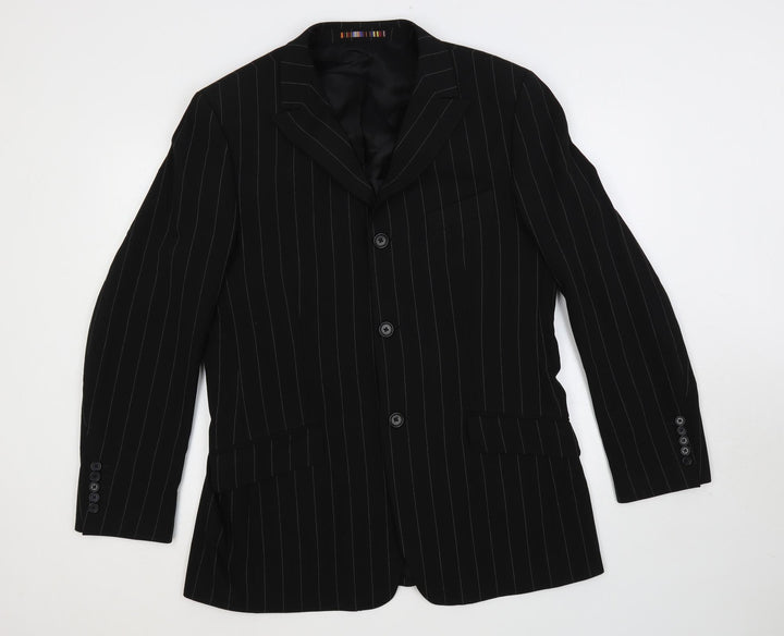 River Island Mens Black Striped Polyester Jacket Suit Jacket Size 42 Regular - Five button sleeve