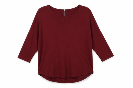 Front view of Select women’s red viscose basic t-shirt, size UK 12, boat neck